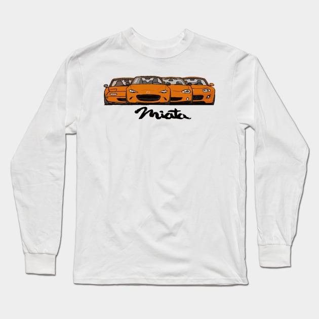 MX5 Miata Generations Orange Long Sleeve T-Shirt by Woreth